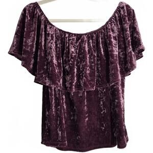 Tres Bien Purple Velvet Off-Shoulder Ruffle Top Size Large